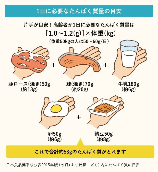 1日に必要なたんぱく質量の目安